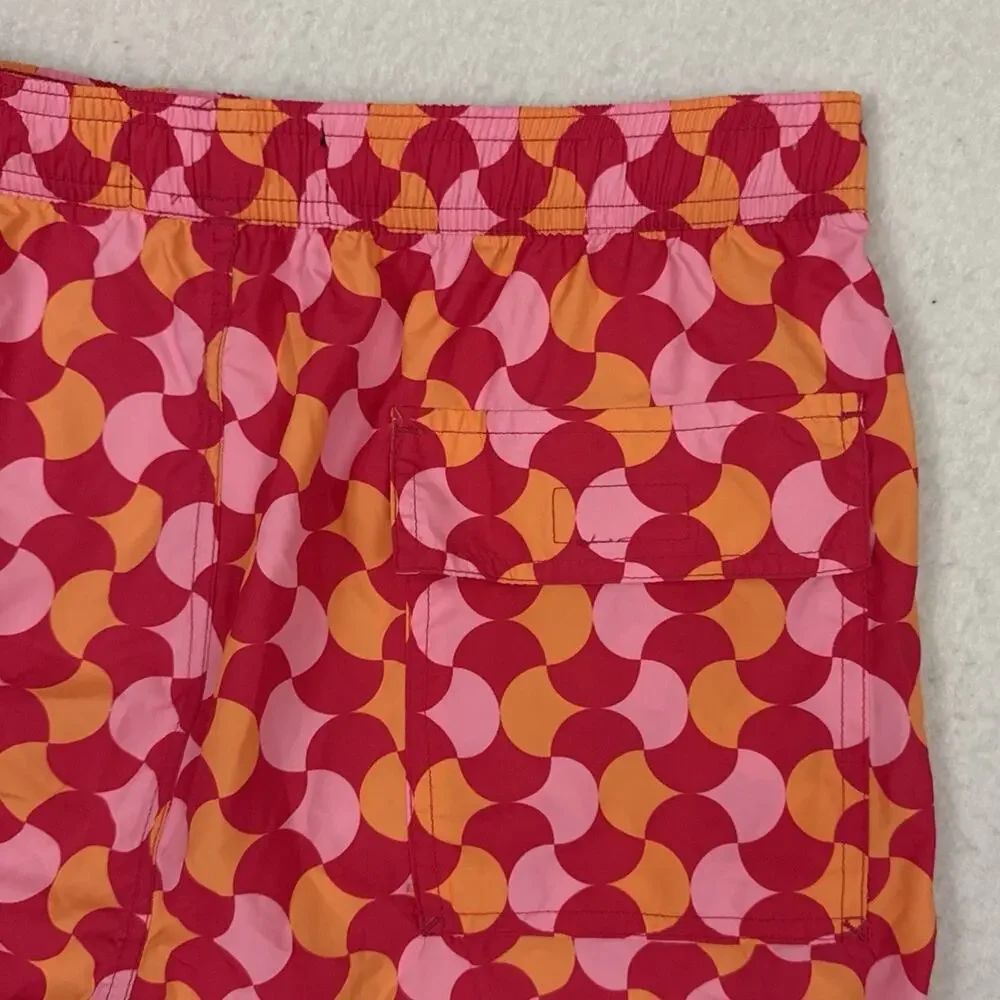 Psycho Bunny Swim Trunks Mens Small Pink Orange Geometric Lined Beach Shorts